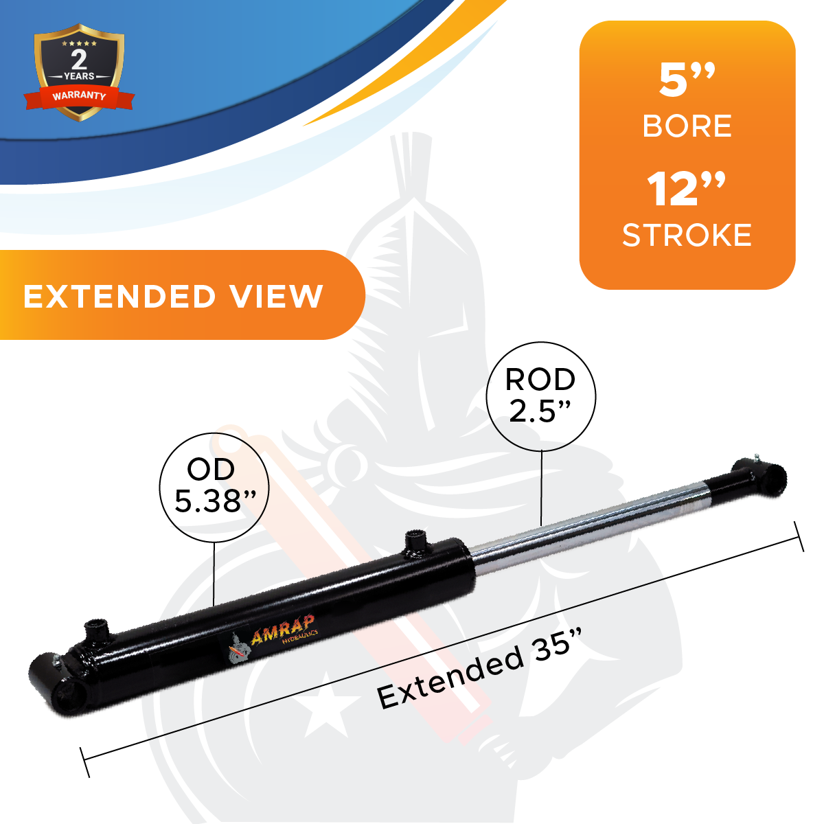 5x12 Hydraulic Cylinder - 5" Bore 12" Stroke Double Acting Welded Cross Tube Hydraulic Cylinder 3500 PSI Retracted: 23, Extended: 35,SAE #12
