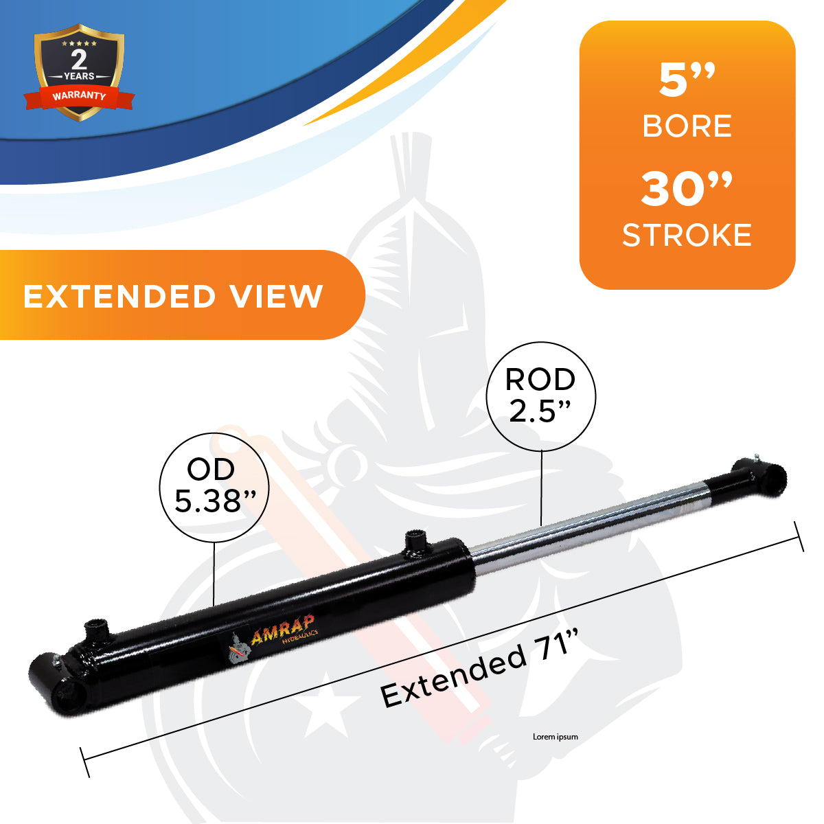 5x30 Hydraulic Cylinder - 5" Bore 30" Stroke Double Acting Welded Cross Tube Hydraulic Cylinder 3500 PSI Retracted: 41, Extended: 71,3/4"-NPT