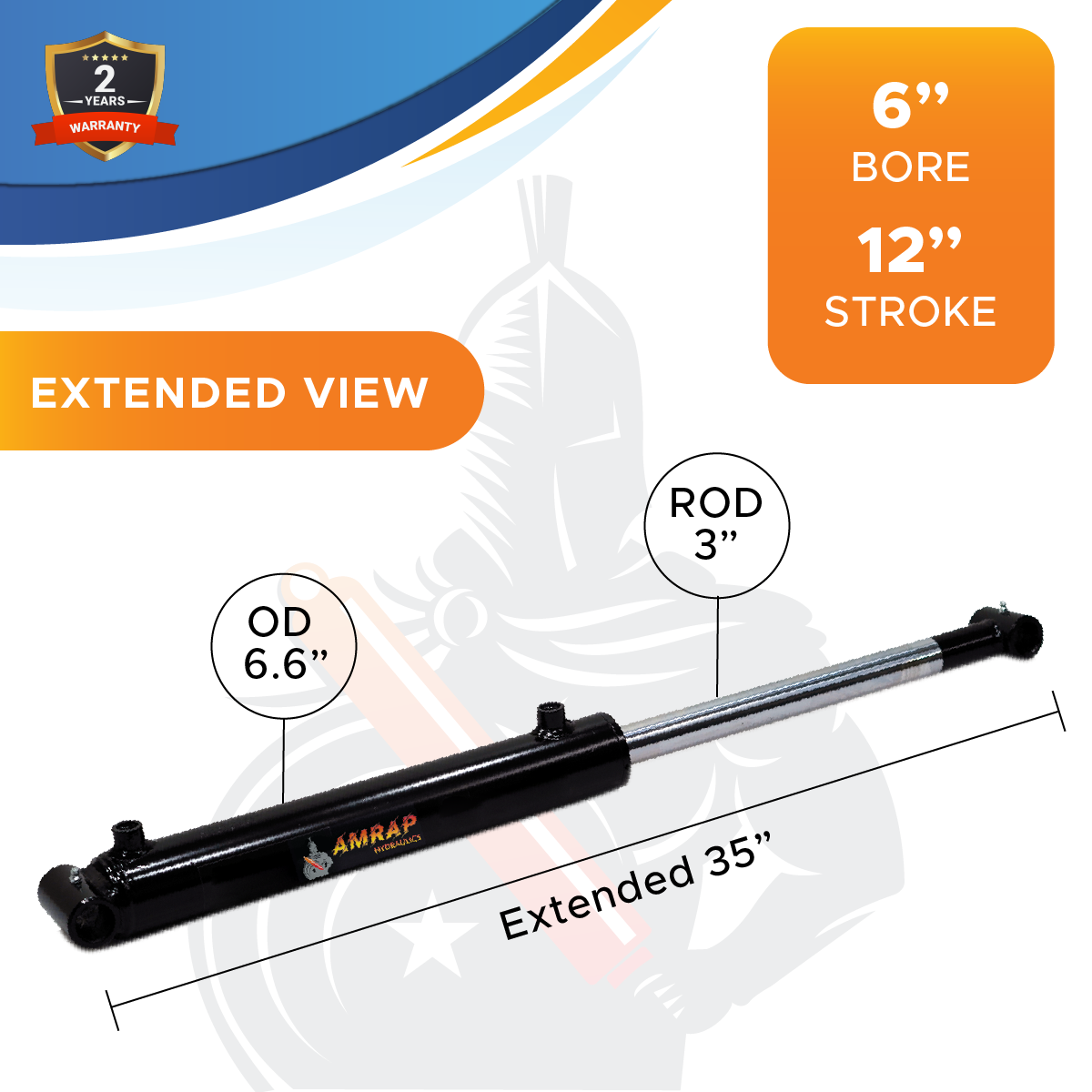 6x12 Hydraulic Cylinder - 6" Bore 12" Stroke Double Acting Welded Cross Tube Hydraulic Cylinder 3500 PSI Retracted: 23, Extended: 35, SAE #12