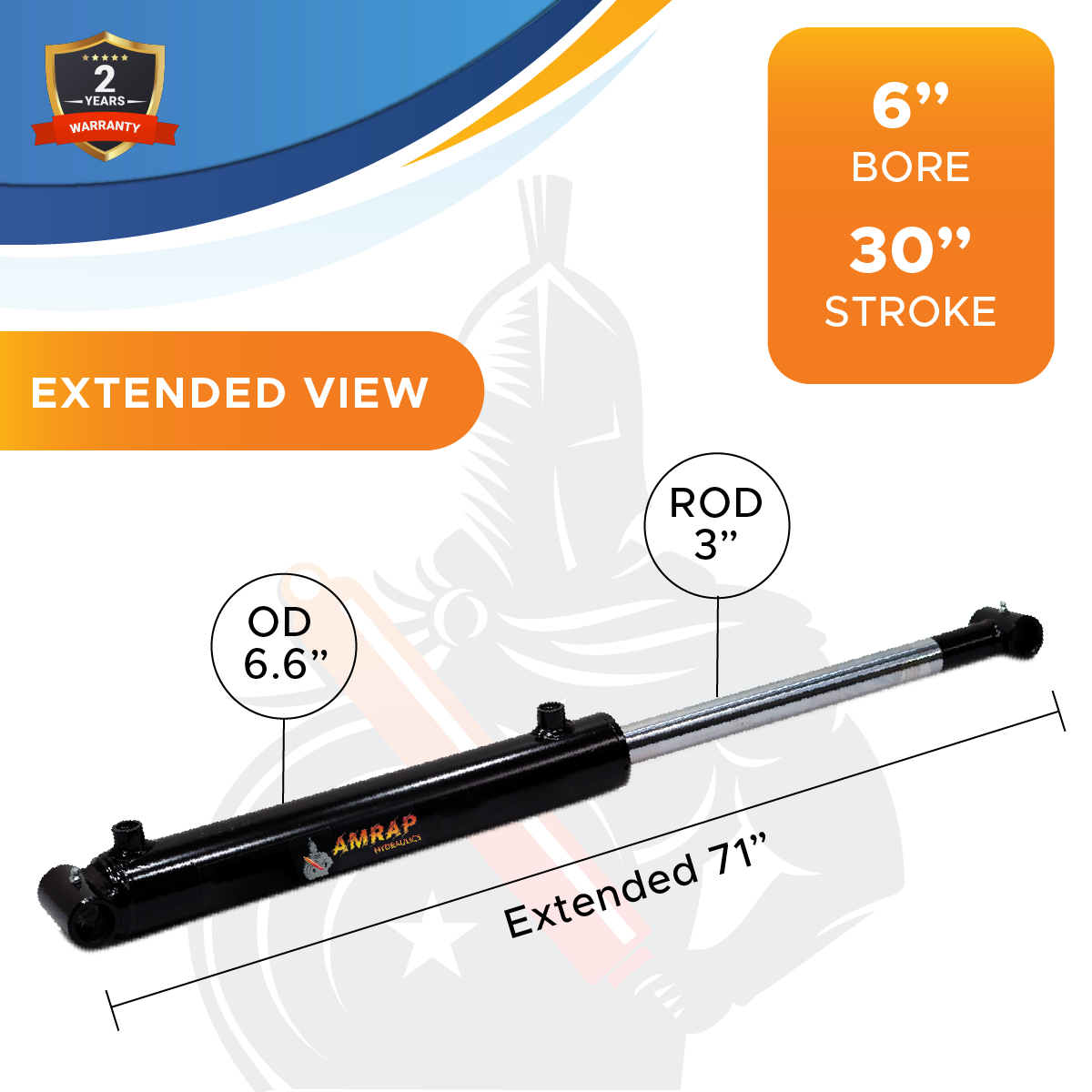 6x30 Hydraulic Cylinder - 6" Bore 30" Stroke Double Acting Welded Cross Tube Hydraulic Cylinder 3500 PSI Retracted: 41, Extended: 71, SAE #12