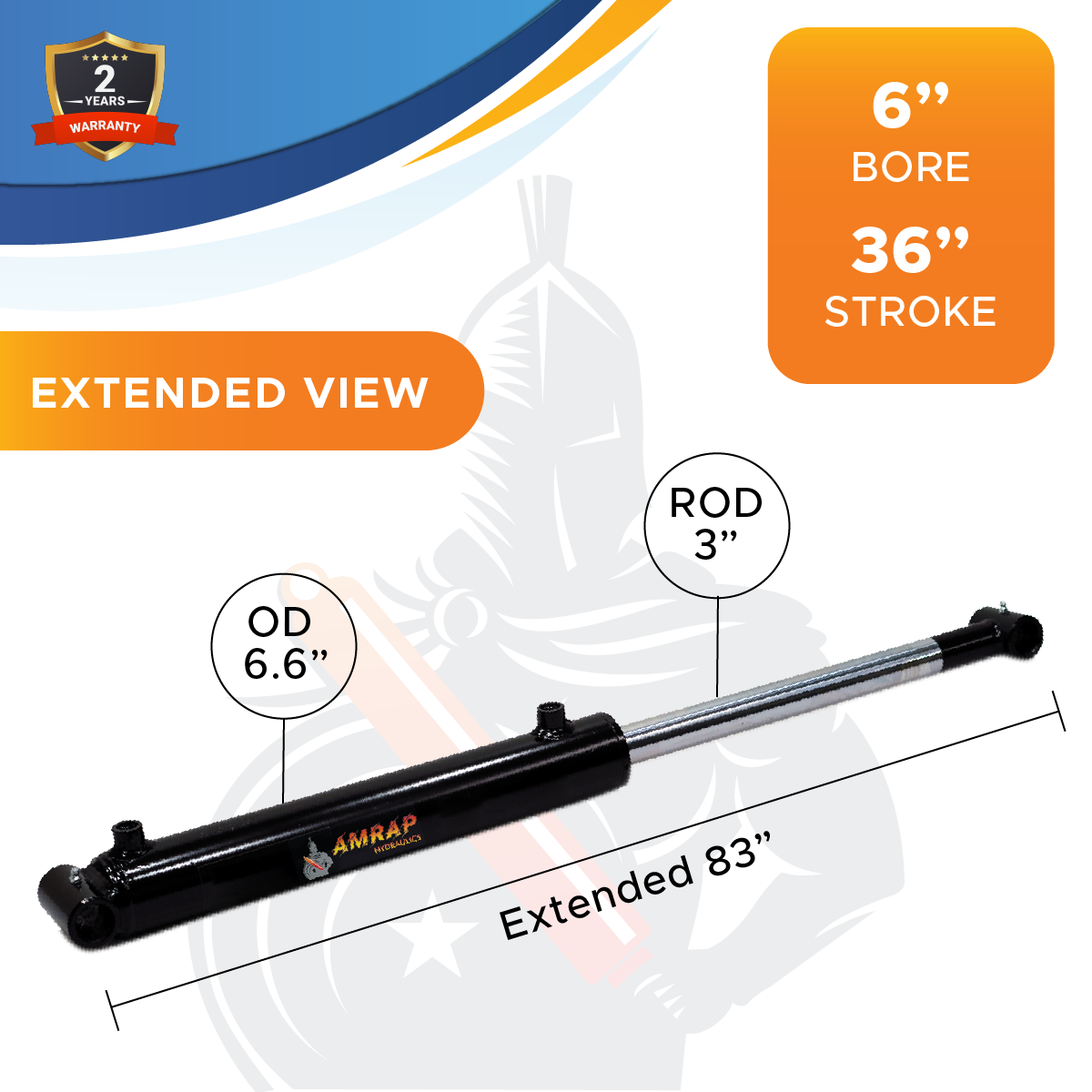 6x36 Hydraulic Cylinder - 6" Bore 36" Stroke Double Acting Welded Cross Tube Hydraulic Cylinder 3500 PSI Retracted: 47, Extended: 83, SAE #12 (6x36)