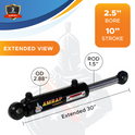 2.5x10 Hydraulic Cylinder - 2.5" Bore x 10" Stroke Hydraulic Cylinder | Swivel Eye Mount | 3500 PSI - (2.5x10) - SAE#8