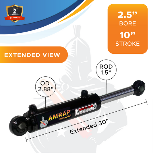 2.5x10 Hydraulic Cylinder - 2.5" Bore x 10" Stroke Hydraulic Cylinder | Swivel Eye Mount | 3500 PSI - (2.5x10) - SAE#8