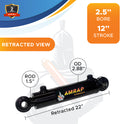 2.5x12 Hydraulic Cylinder - 2.5" Bore x 12" Stroke Hydraulic Cylinder | Swivel Eye Mount | 3500 PSI - (2.5x12) - SAE#8