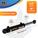 2.5x16 Hydraulic Cylinder - 2.5" Bore x 16" Stroke Hydraulic Cylinder | Swivel Eye Mount | 3500 PSI - (2.5x16) - SAE#8