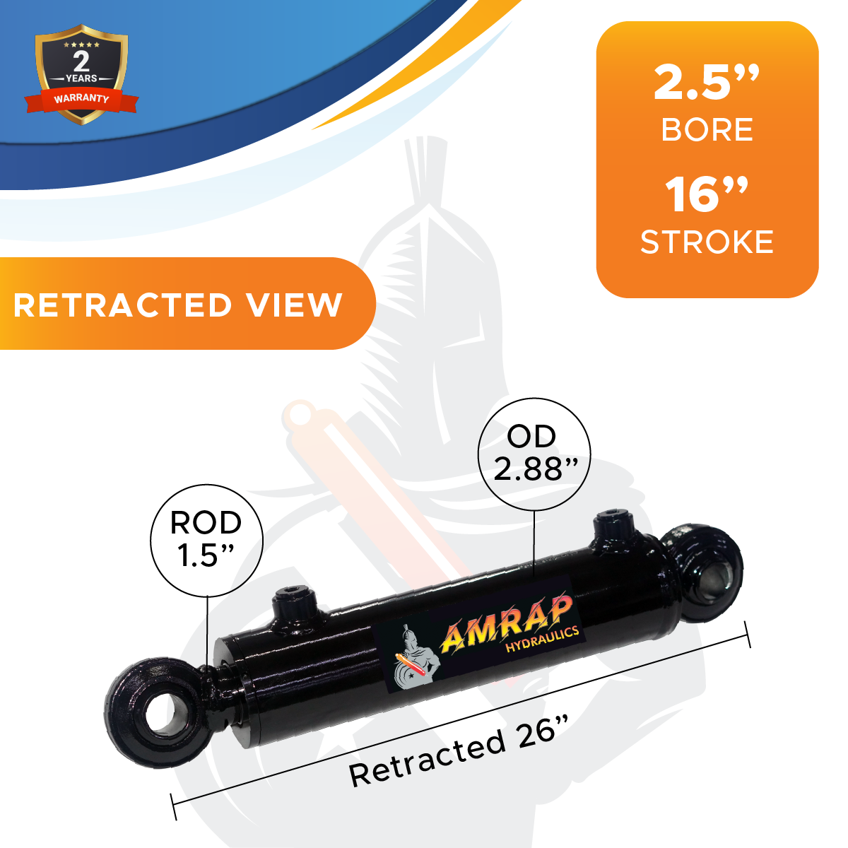 2.5x16 Hydraulic Cylinder - 2.5" Bore x 16" Stroke Hydraulic Cylinder | Swivel Eye Mount | 3500 PSI - (2.5x16) - SAE#8