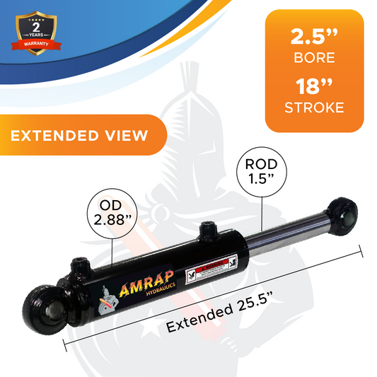 2.5x18 Hydraulic Cylinder - 2.5" Bore x 18" Stroke Hydraulic Cylinder | Swivel Eye Mount | 3500 PSI - (2.5x18) - SAE#8
