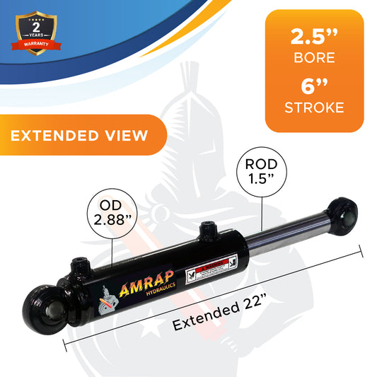 2.5x6 Hydraulic Cylinder - 2.5" Bore x 6" Stroke Hydraulic Cylinder | Swivel Eye Mount | 3500 PSI - (2.5x6) - SAE#8