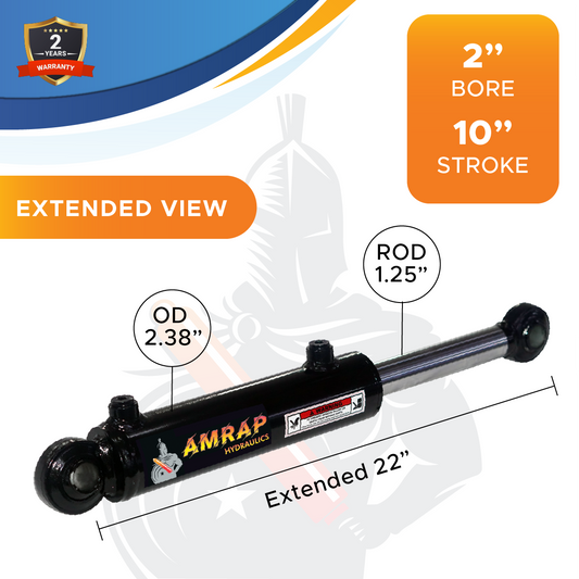 2x10 Hydraulic Cylinder -   2 Bore 10 Stroke  Welded Double Acting Swivel Eye Hydraulic Cylinder  3500 PSI