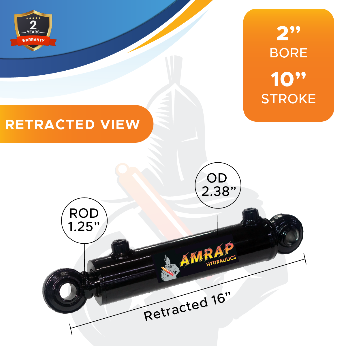 2x10 Hydraulic Cylinder -   2 Bore 10 Stroke  Welded Double Acting Swivel Eye Hydraulic Cylinder  3500 PSI