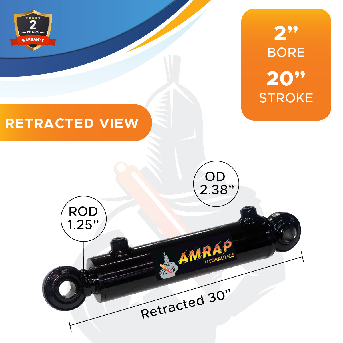 2x20 Hydraulic Cylinder - 2" Bore x 20" Stroke Hydraulic Cylinder | Swivel Eye Mount | 3500 PSI - (2x20) - SAE#8