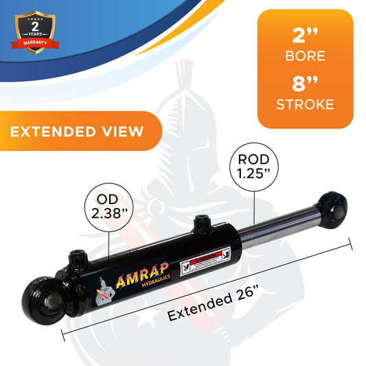 2x8 Hydraulic Cylinder - 2" Bore x 8" Stroke Hydraulic Cylinder | Swivel Eye Mount | 3500 PSI - (2x8) - SAE#8